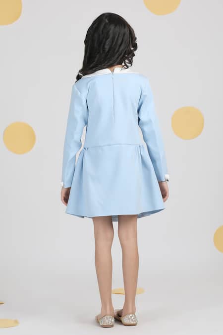 The Little Celebs Ice Blue 3D Flower Embroidered Dress 