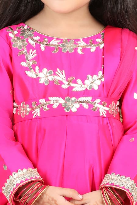 The Little Celebs Pink Silk, Crepe Gota Patti Embellished Anarkali Set Online at Aza Fashions The Little Celebs_Pink Silk, Crepe Gota Patti Embellished Anarkali Set _Online_at_Aza_Fashions