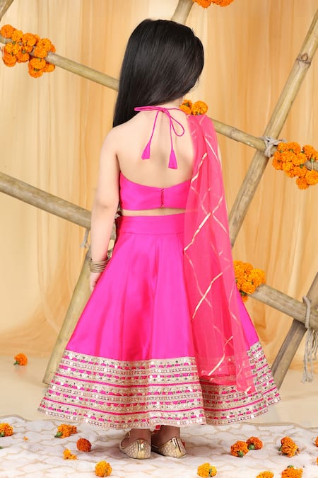 The Little Celebs Hot Pink Embroidered Lehenga Set 
