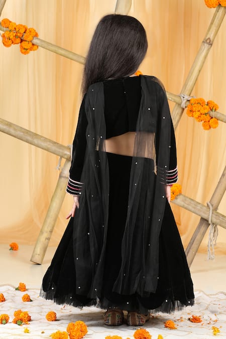 The Little Celebs Embellished Black Lehenga Set 