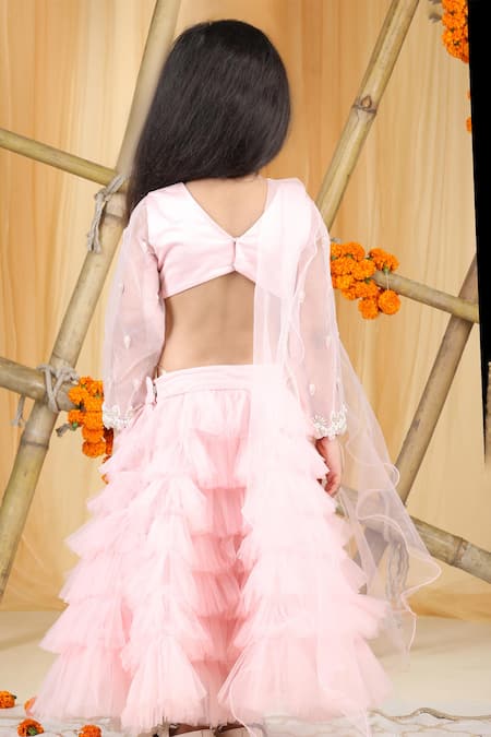 The Little Celebs Pearl Embellished Pink Lehenga Set 