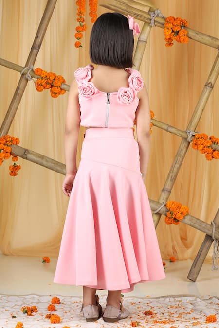 The Little Celebs 3D Floral Embellished Blouse & Skirt Set 