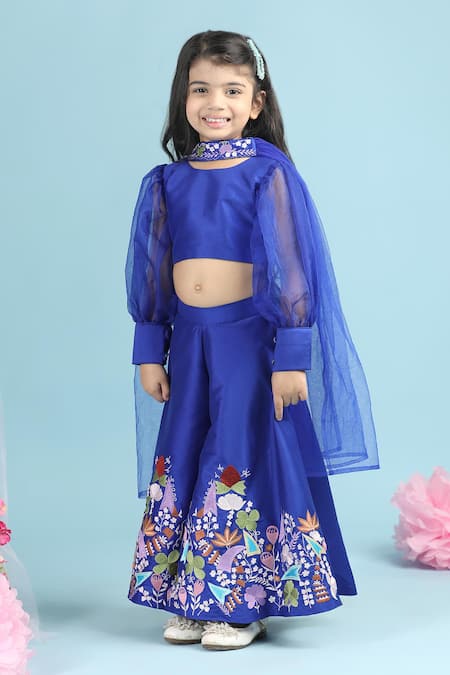 The Little Celebs Blue Puff Sleeve Top & Flared Pant Set 