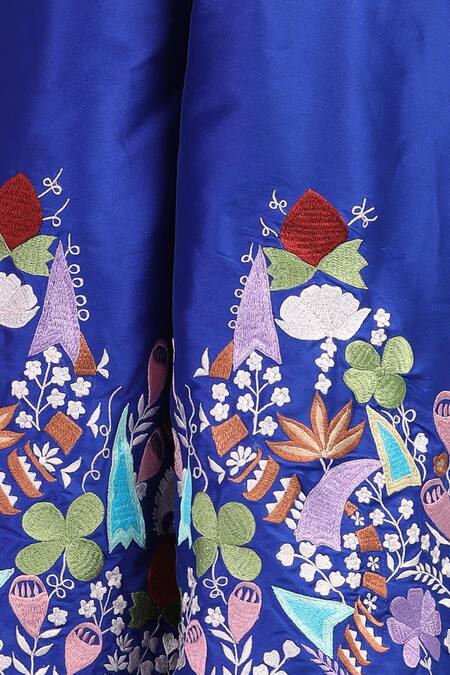 Buy_The Little Celebs_Blue Silk, Organza Embroidery Puff Sleeve Top And Flared Pant Set 