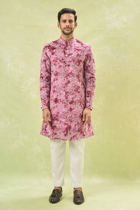 Shop Arihant Rai Sinha White Cotton, Velvet, Silk Embroidery Thread Vine Sherwani And Pant Online at Aza Fashions Shop_Arihant Rai Sinha_White Cotton, Velvet, Silk Embroidery Thread Vine Sherwani And Pant _Online_at_Aza_Fashions