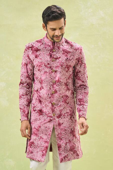 Arihant Rai Sinha White Cotton, Velvet, Silk Embroidery Thread Vine Sherwani And Pant at Aza Fashions Arihant Rai Sinha_White Cotton, Velvet, Silk Embroidery Thread Vine Sherwani And Pant _at_Aza_Fashions
