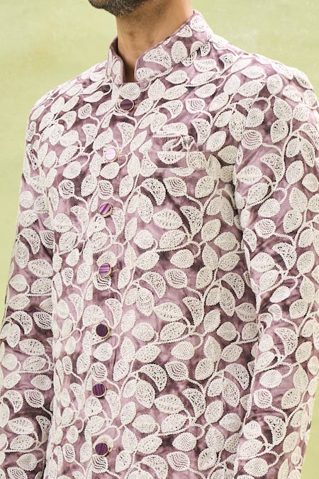 Shop Arihant Rai Sinha White Silk, Velvet Embroidery Wine Sherwani And Pant Set Online at Aza Fashions Shop_Arihant Rai Sinha_White Silk, Velvet Embroidery Wine Sherwani And Pant Set _Online_at_Aza_Fashions