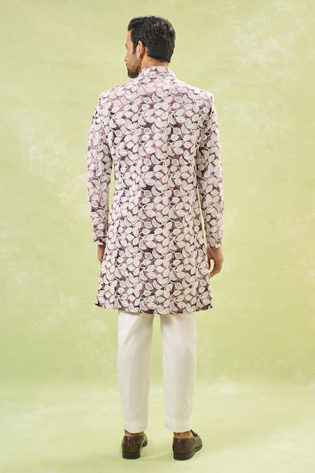 Shop Arihant Rai Sinha White Silk, Velvet Embroidery Wine Sherwani And Pant Set at Aza Fashions Shop_Arihant Rai Sinha_White Silk, Velvet Embroidery Wine Sherwani And Pant Set _at_Aza_Fashions