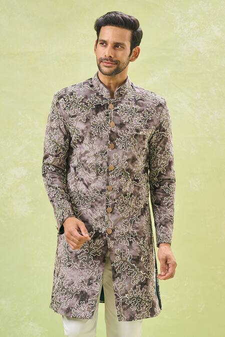 Buy_Arihant Rai Sinha_White Silk, Velvet Sequins, Embroidery Sherwani With Pant _Online_at_Aza_Fashions