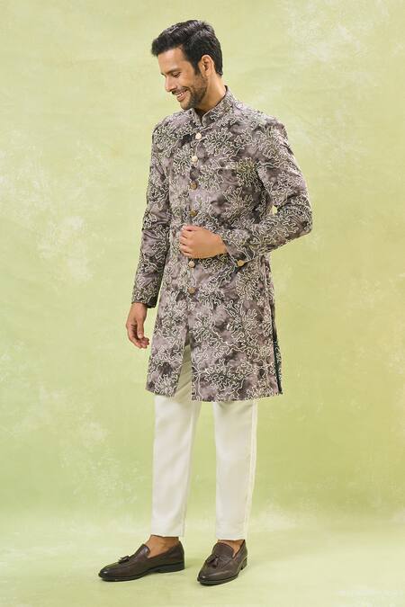 Shop_Arihant Rai Sinha_White Silk, Velvet Sequins, Embroidery Sherwani With Pant _Online_at_Aza_Fashions