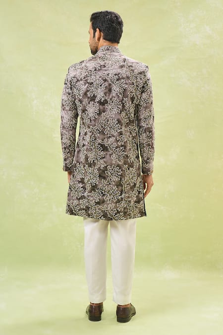 Shop_Arihant Rai Sinha_White Silk, Velvet Sequins, Embroidery Sherwani With Pant _at_Aza_Fashions