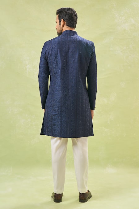 Shop Arihant Rai Sinha Cream Acrylic, , Satin Sequins, Embroidery Sherwani And Pant Set at Aza Fashions Shop_Arihant Rai Sinha_Cream Acrylic, , Satin Sequins, Embroidery Sherwani And Pant Set_at_Aza_Fashions