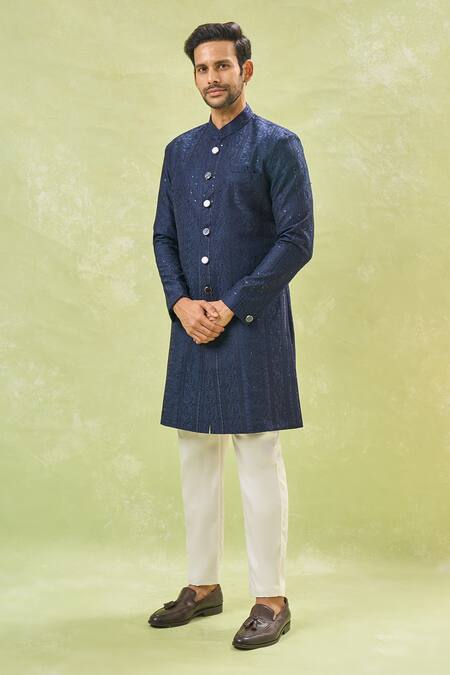 Shop Arihant Rai Sinha Cream Acrylic, , Satin Sequins, Embroidery Sherwani And Pant Set Online at Aza Fashions Shop_Arihant Rai Sinha_Cream Acrylic, , Satin Sequins, Embroidery Sherwani And Pant Set_Online_at_Aza_Fashions