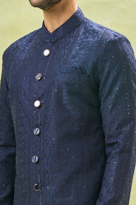 Arihant Rai Sinha Cream Acrylic, , Satin Sequins, Embroidery Sherwani And Pant Set at Aza Fashions Arihant Rai Sinha_Cream Acrylic, , Satin Sequins, Embroidery Sherwani And Pant Set_at_Aza_Fashions