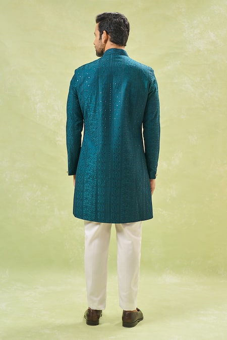 Shop Arihant Rai Sinha White Acrylic, , Satin Sequins, Embroidery Floral Sherwani And Pant at Aza Fashions Shop_Arihant Rai Sinha_White Acrylic, , Satin Sequins, Embroidery Floral Sherwani And Pant _at_Aza_Fashions