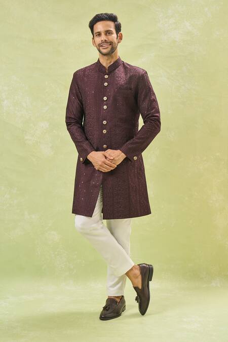 Buy_Arihant Rai Sinha_Off White Silk Sequins, Embroidery Sherwani Set With Pant _Online_at_Aza_Fashions