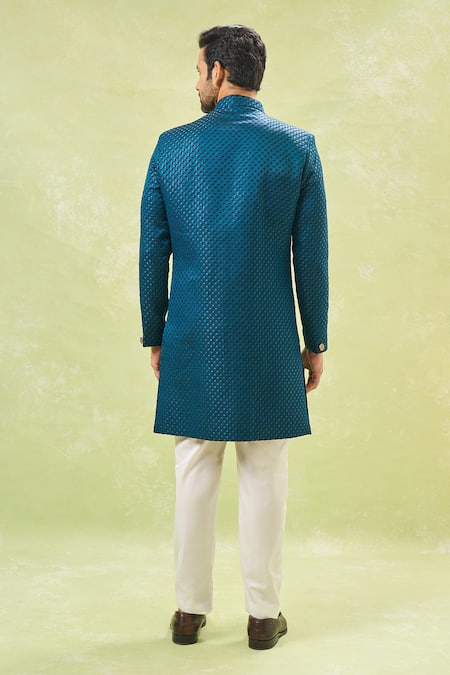 Arihant Rai Sinha Blue Woven Jacquard Sherwani & Pant Set