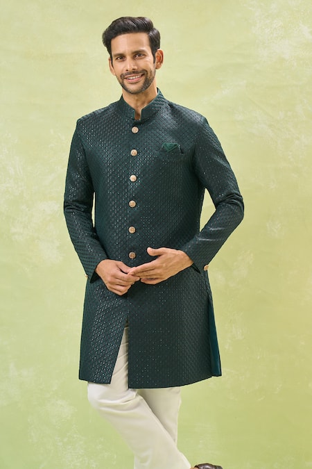 Buy_Arihant Rai Sinha_Off White Silk, Jacquard Sequins Woven Sherwani Set 