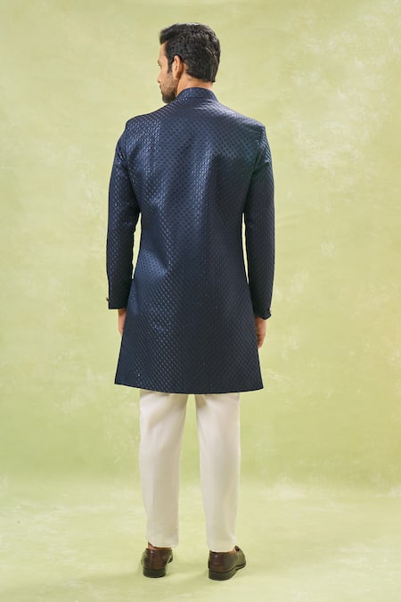 Arihant Rai Sinha Blue Woven Jacquard Sherwani Set 