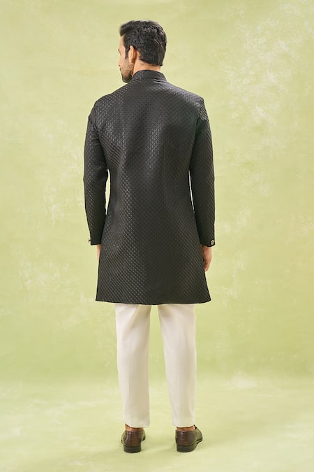 Arihant Rai Sinha Black Woven Jacquard Sherwani & Pant Set 