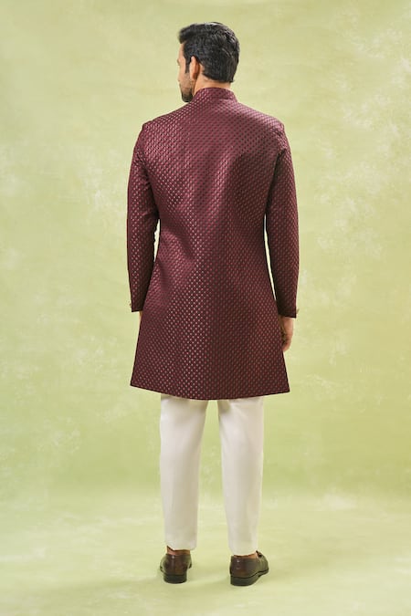 Arihant Rai Sinha Maroon Woven Jacquard Sherwani & Pant Set