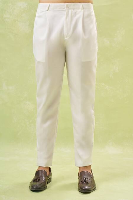 Shop_Arihant Rai Sinha_Off White Silk, Velvet Embroidery Black Thread Sherwani And Pant _Online_at_Aza_Fashions