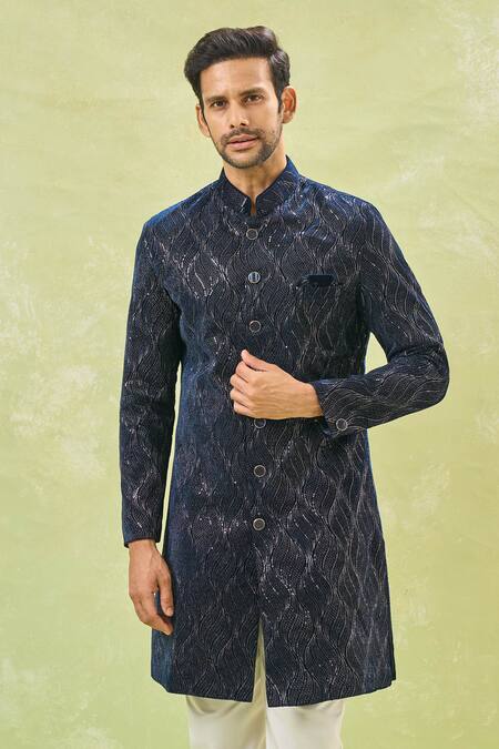 Arihant Rai Sinha White Polyester, Velvet, Silk Embroidery, Sequins Thread Sherwani And Pant Set Online at Aza Fashions Arihant Rai Sinha_White Polyester, Velvet, Silk Embroidery, Sequins Thread Sherwani And Pant Set _Online_at_Aza_Fashions