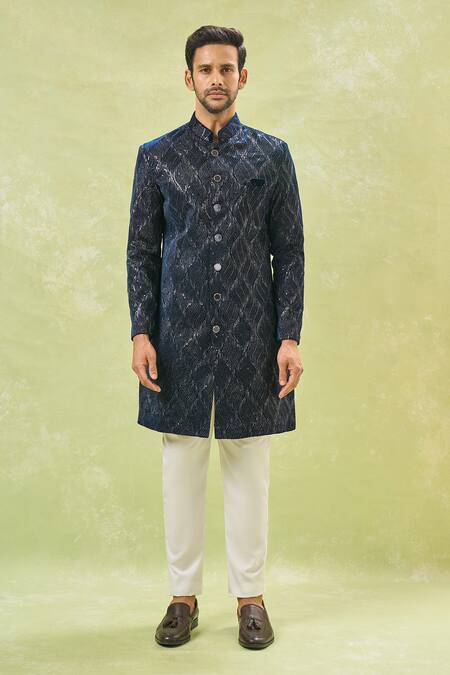 Shop Arihant Rai Sinha White Polyester, Velvet, Silk Embroidery, Sequins Thread Sherwani And Pant Set Online at Aza Fashions Shop_Arihant Rai Sinha_White Polyester, Velvet, Silk Embroidery, Sequins Thread Sherwani And Pant Set _Online_at_Aza_Fashions