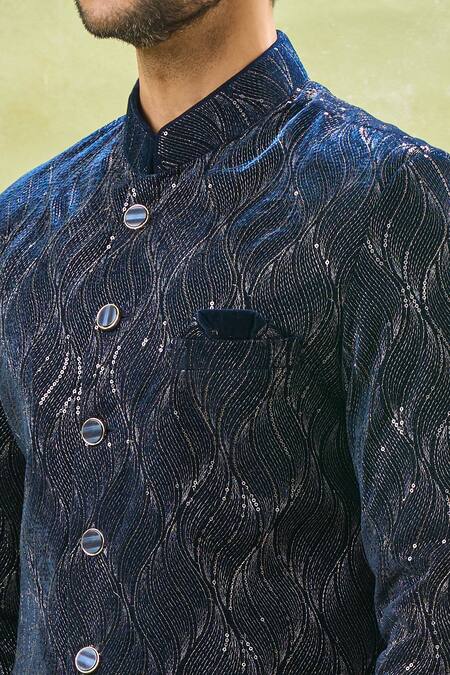 Arihant Rai Sinha White Polyester, Velvet, Silk Embroidery, Sequins Thread Sherwani And Pant Set at Aza Fashions Arihant Rai Sinha_White Polyester, Velvet, Silk Embroidery, Sequins Thread Sherwani And Pant Set _at_Aza_Fashions