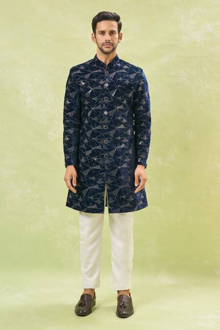 Buy Arihant Rai Sinha Off White Cotton, Velvet Embroidery Sherwani And Pant Set Online at Aza Fashions Buy_Arihant Rai Sinha_Off White Cotton, Velvet Embroidery Sherwani And Pant Set _Online_at_Aza_Fashions