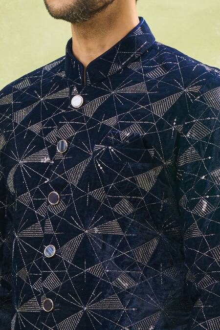 Shop Arihant Rai Sinha Off White Cotton, Velvet Embroidery Sherwani And Pant Set Online at Aza Fashions Shop_Arihant Rai Sinha_Off White Cotton, Velvet Embroidery Sherwani And Pant Set _Online_at_Aza_Fashions