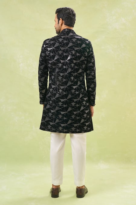 Shop Arihant Rai Sinha White Silk, Velvet Embroidery, Sequins Thread Sherwani And Pant Set at Aza Fashions Shop_Arihant Rai Sinha_White Silk, Velvet Embroidery, Sequins Thread Sherwani And Pant Set _at_Aza_Fashions