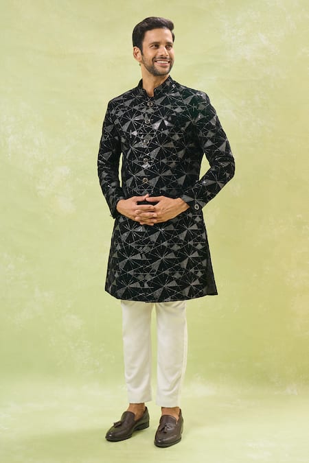 Buy Arihant Rai Sinha White Silk, Velvet Embroidery, Sequins Thread Sherwani And Pant Set Online at Aza Fashions Buy_Arihant Rai Sinha_White Silk, Velvet Embroidery, Sequins Thread Sherwani And Pant Set _Online_at_Aza_Fashions
