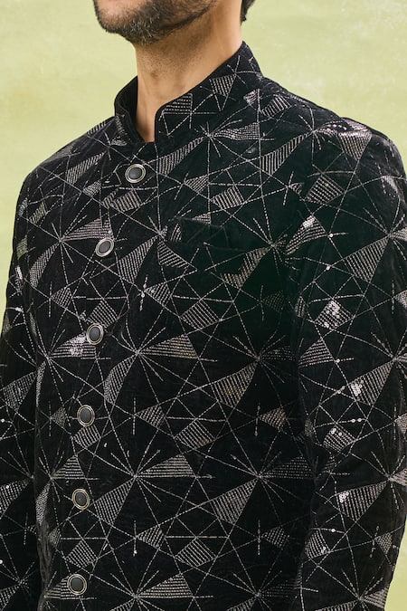 Shop Arihant Rai Sinha White Silk, Velvet Embroidery, Sequins Thread Sherwani And Pant Set Online at Aza Fashions Shop_Arihant Rai Sinha_White Silk, Velvet Embroidery, Sequins Thread Sherwani And Pant Set _Online_at_Aza_Fashions