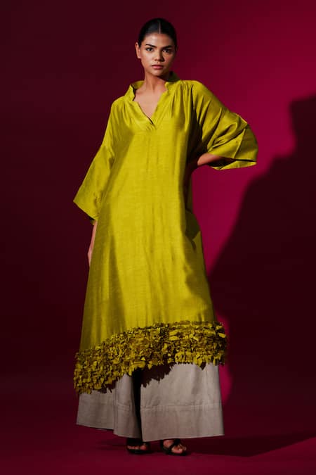 Stoique Leaf Green Applique Long Tunic 