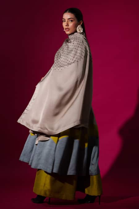 Stoique_Multi Color Silk Collared Block Designer Midi Dress _Online_at_Aza_Fashions