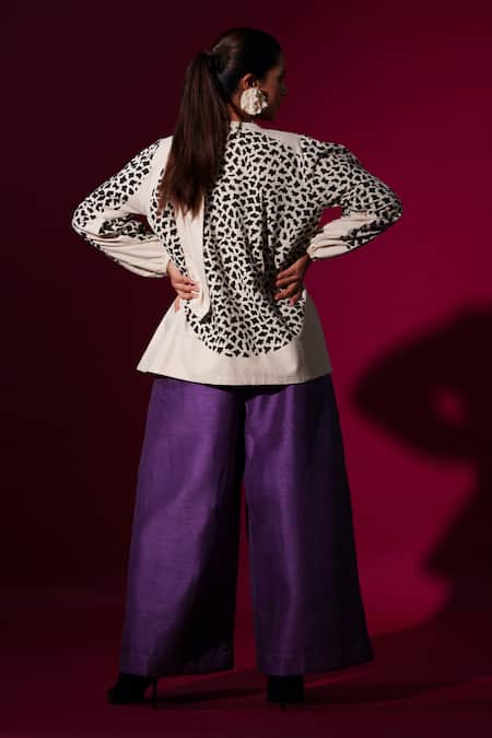 Shop_Stoique_Purple Muslin Front Pleated Flared Trouser _at_Aza_Fashions