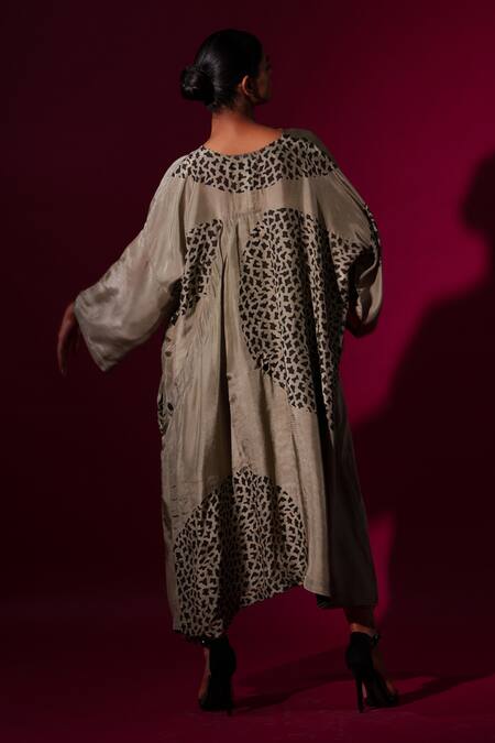 Shop_Stoique_Gray Cotton Beads Open Neck Abstract Print Asymmetric Dress _Online_at_Aza_Fashions