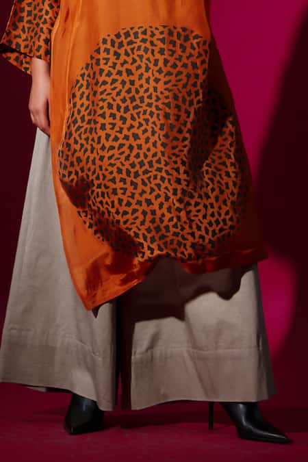 Stoique_Gray Cotton Grey Lycra Flared Trouser _at_Aza_Fashions