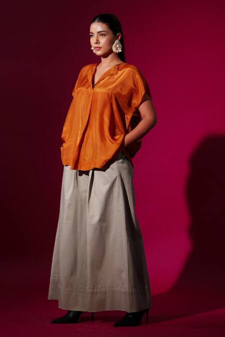 Stoique_Gray Cotton, Lycra Grey Flared Trouser With Side Pockets _Online_at_Aza_Fashions