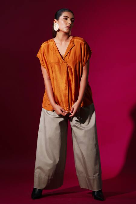 Buy_Stoique_Gray Cotton, Lycra Grey Flared Trouser With Side Pockets _Online_at_Aza_Fashions