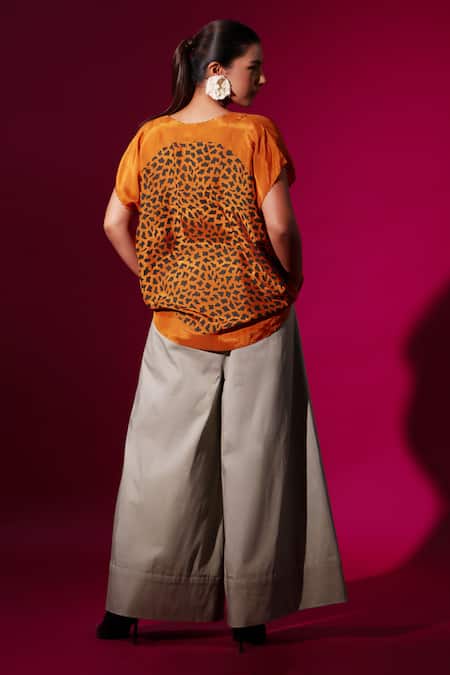 Shop_Stoique_Gray Cotton, Lycra Grey Flared Trouser With Side Pockets _at_Aza_Fashions