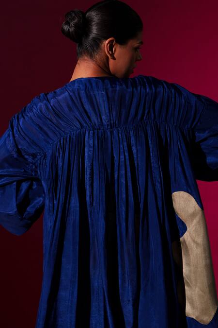 Buy_Stoique_Blue Muslin Applique Open Neck Royal Midi Dress _Online_at_Aza_Fashions