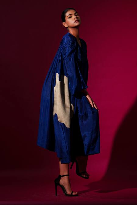 Shop_Stoique_Blue Muslin Applique Open Neck Royal Midi Dress _Online_at_Aza_Fashions