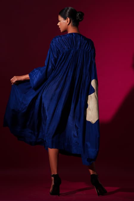 Shop_Stoique_Blue Muslin Applique Open Neck Royal Midi Dress _at_Aza_Fashions