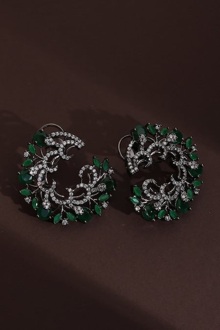 Swabhimann Cubic Zirconia Vine Half Hoop Earrings 