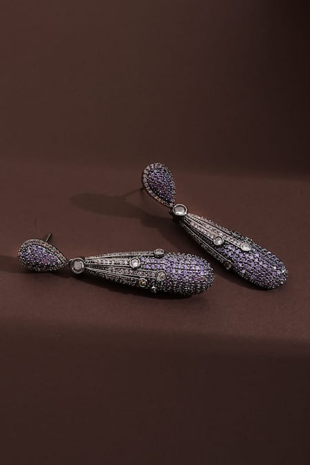 Shop_Swabhimann_White Crystals Gradient Cubic Zirconia Drop Earrings _at_Aza_Fashions