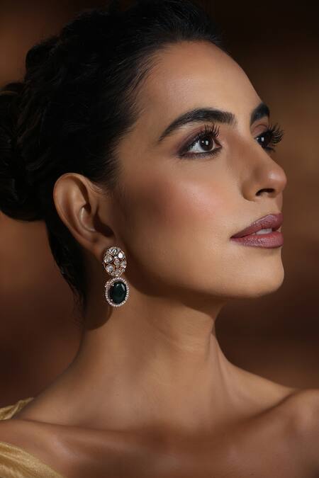 Buy_Swabhimann_Gold Plated Stones, Zari Polki Drop Earrings _Online_at_Aza_Fashions