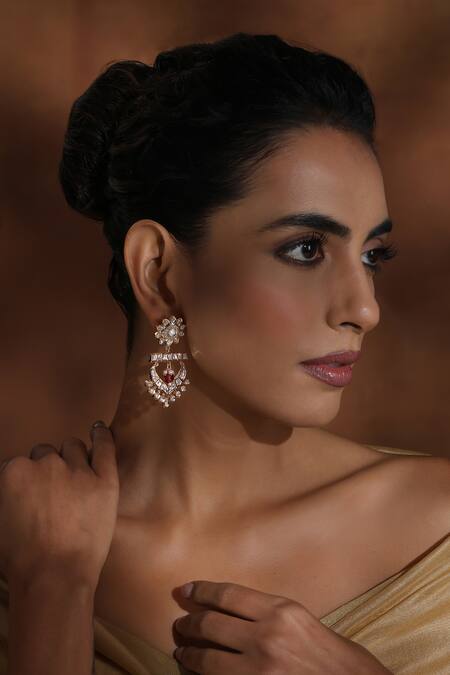 Buy_Swabhimann_Gold Plated Beads, Stones, Zari Floral Polki Chandbalis _Online_at_Aza_Fashions