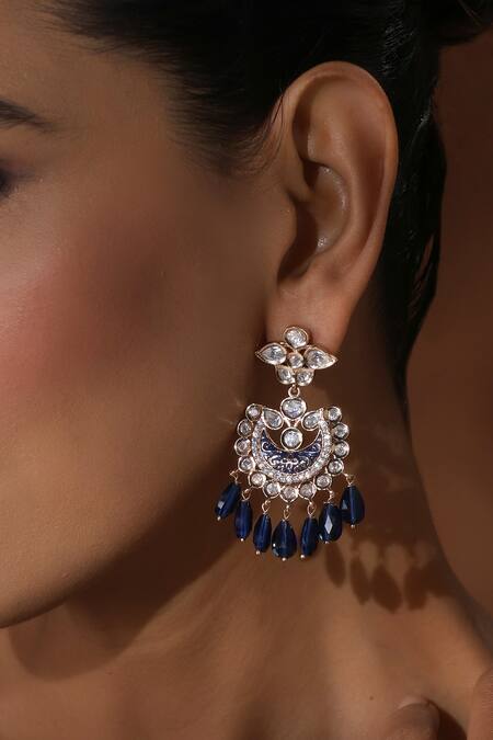 Buy_Swabhimann_Blue Polki Bead Drop Chandbalis _Online_at_Aza_Fashions